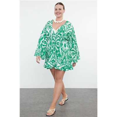 Зеленое этническое рисунок испанской рукав Satar Mini Woven Beach Press Tbbss23ah00114