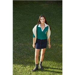 Emerald Green Polo Almodery и Poplin Detailmed Full/Wide Flom Thritt