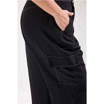 Черный груз широкий PACA Contrast Sewing Подробные брюки TBBAW25AR00024