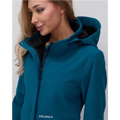Ветровка спортивная женская с капюшоном softshell синего цвета 9566S