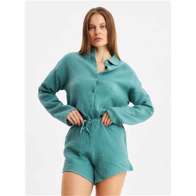 Комплект домашний женский (рубашка, шорты) KAFTAN Basic размер 44-46, зеленый