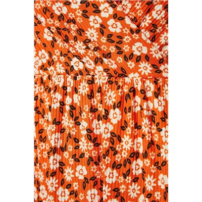 Оранжевый эскиз v -neck цветочный вязаный вязаный платье TBBSS22EL1638