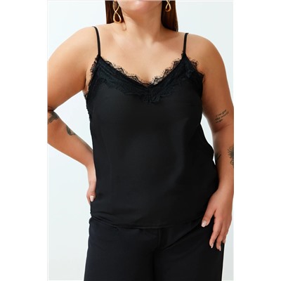 Black Stare Lacy Plaing Blacy Size Blouse TBBSS24AF00070