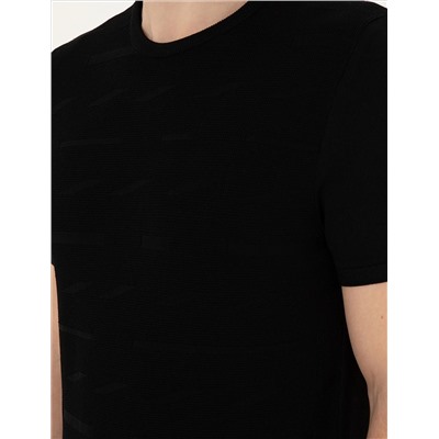 Black Slim Fit Bike Yaka Triko T -For