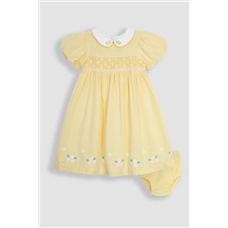 JoJo Maman Bébé Daisy Embroidered Peter Pan Smocked Party Dress