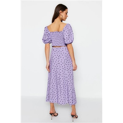 Slit Midi Midi Viscose Plating Polka Dot Blouse-Etk Team Twoss20au0097
