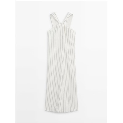 Striped halterneck midi dress