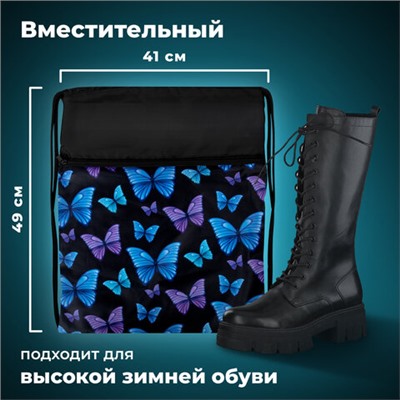 Мешок для обуви BRAUBERG БОЛЬШОЙ, с ручкой, карман на молнии, сетка, 49х41 см, "Fly aways", 272402