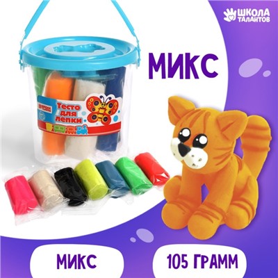 Тесто для лепки 7 цветов, 105 гр, 1 формочка, крышка - формочка, МИКС