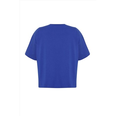 Saks Slogan Printed Overiz 100 %хлопковая вязание футболка с большим размером TBBSS24BF00018