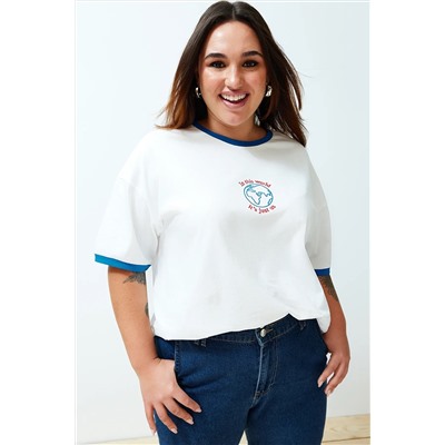 Ekru Unisex Oversiz Casual 100 %хлопковая пара вязание футболка TBBSS24BF00033