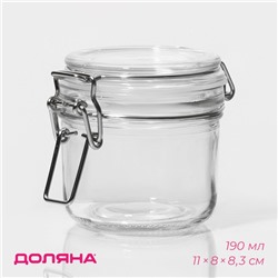 Банка для сыпучих продуктов Доляна «Галерея», 190 мл, 11×8.5×6.5 см, с бугельным замком, стекло, прозрачная