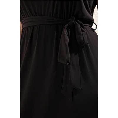 Black Connect Detred Midi V -neck Гибкое вязаное платье TBBSS25AH00015
