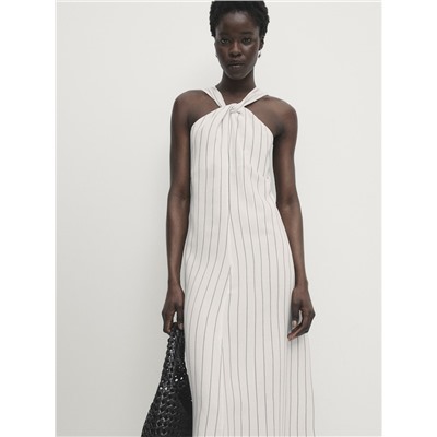 Striped halterneck midi dress