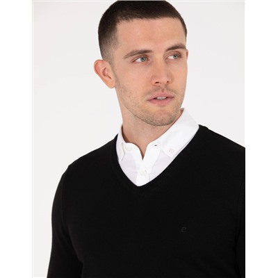 Black Slim Fit v -neck Основной вязаный свитер