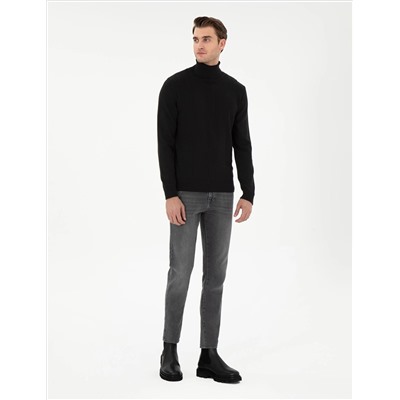 Black Slim Fit Fisherman воротник из смешанного трикотажного свитера