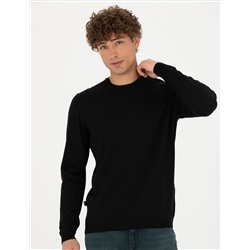 Black Slim Fit Bicycle Neck Sheam Смешанный базовый вязаный свитер