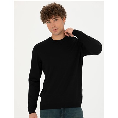 Black Slim Fit Bicycle Neck Sheam Смешанный базовый вязаный свитер