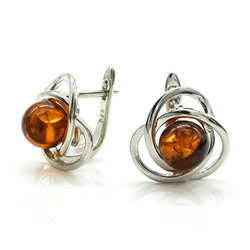 Серьги с янтарём "Галактика" 16*15мм коньячный, 4,8г