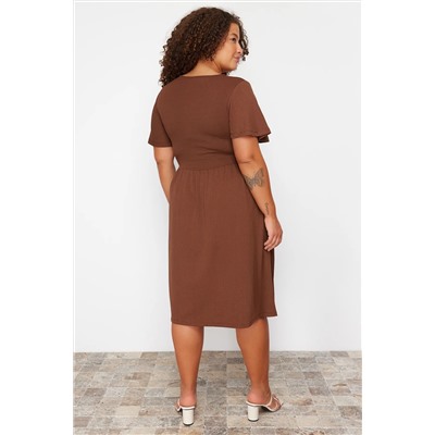 Brown Shirring Detailed Midi Fick вязаное платье TBBSS24AH00176
