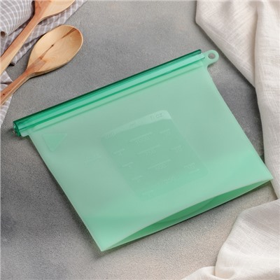 Пакет для хранения Доляна, силикон, 21,5×18 см, 1,1 л, zip lock, многофункциональный, герметичный, зелёный