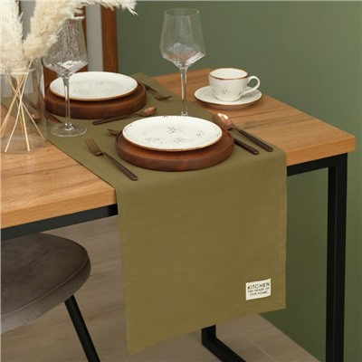 Дорожка на стол Этель Kitchen 40×150 см, зелёная, 100% хлопок, саржа 220 г/м²
