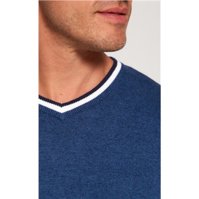 Пуловер однотонный мужской с V-образной горловиной F021-15-0046 jeans melange