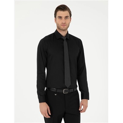 Черный бывший Slim Fit Основная рубашка с длинным рукавом
