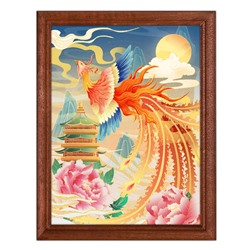 POSV-0231 Постер в рамке 17x23см Феникс, пагода, пионы
