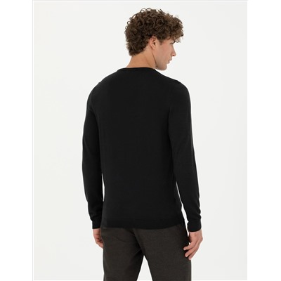 Black Slim Fit Bicycle Olcemed Wool Siped Sweater