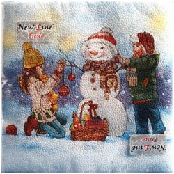Салфетки сервировочные Fresco (Фреско) Снеговик и дети, 33х33 см, 20 шт
