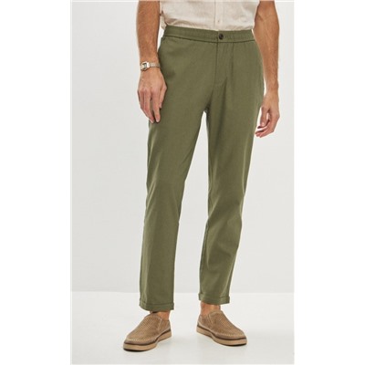 Брюки льняные мужские F211-0871 оливковые