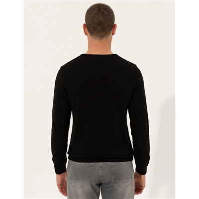 Black Slim Fit Bike Neck Basic вязаный свитер