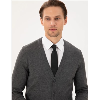 Серый меландж Slim Fit Basic кнопка Knitwear Cardigan