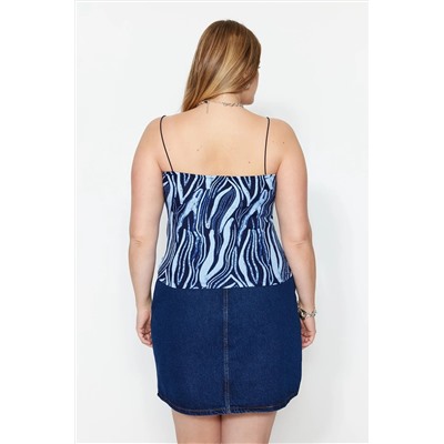 Blue Best Pattern The Clook Cront Blought Blouse TBBSS23AF00010