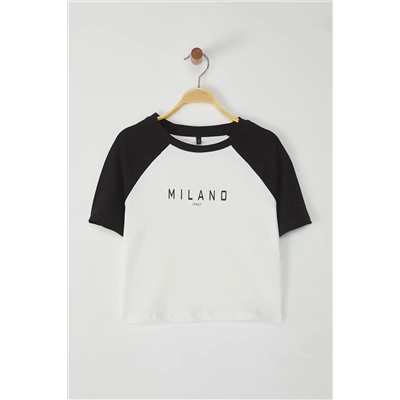 Ekru Slogan Printed Crop установлен