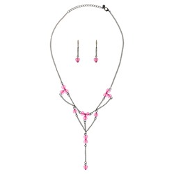UH003-01 Комплект Сердце (кулон и серьги), цвет розовый