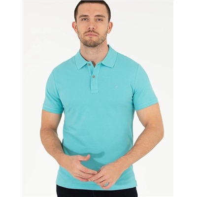 Blue Slim Fit Polo Yaka Basic T -Fork