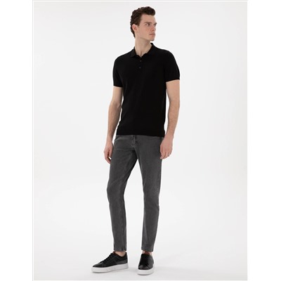 Black Slim Fit Button Polo Yaka Knitwear T -Fork