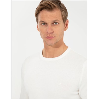 Ekru Slim Fit Bicycle Neck Basic Knitwear Kazakh