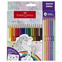 Карандаши цветные Faber-Castell "Unicorn", 18цв., шестигр., заточ.+6 паст. цв., картон, европодвес