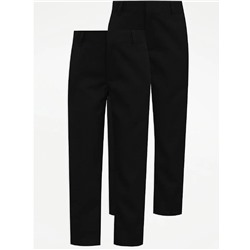 Boys Black Regular Leg School Trousers 2 Pack