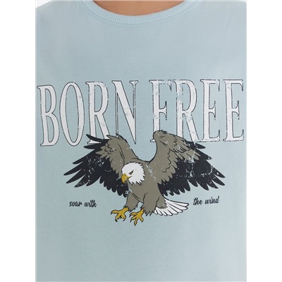 Футболка для мальчиков голубая с принтом и надписью "Born free"