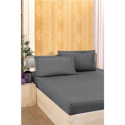 Простынь Карвен Stripe Satin на резинке+наволочка 100*200 +33см/ 50*70(1)+5см сатин antrasit/антрацит (Акция)