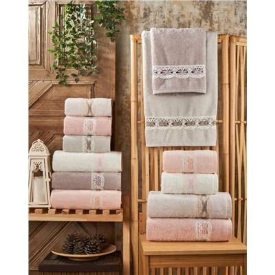 Полотенеце Карвен 50*90 6шт.махра с кружевом H 7003 NATURELLA (Акция)