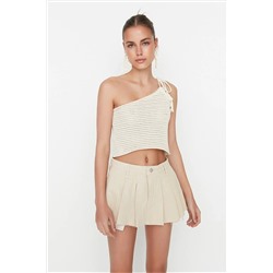 Экру плиссированные мини -джинсовые шорты юбка Twoss22sr00164