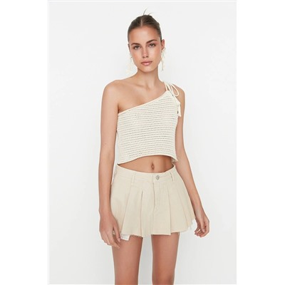 Экру плиссированные мини -джинсовые шорты юбка Twoss22sr00164