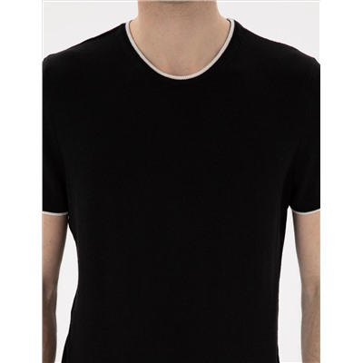 Black Slim Fit Bike Yaka Triko T -For