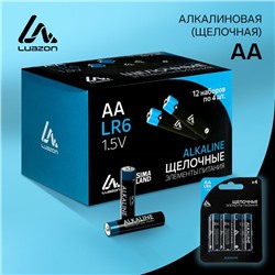 Батарейка алкалиновая (щелочная) Luazon, АА, LR6, блистер, 4 штуки