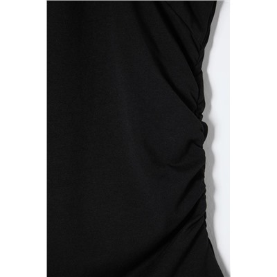 Черный флэш -квадратный вырез Shirred Blouse TBBSS25AF00027